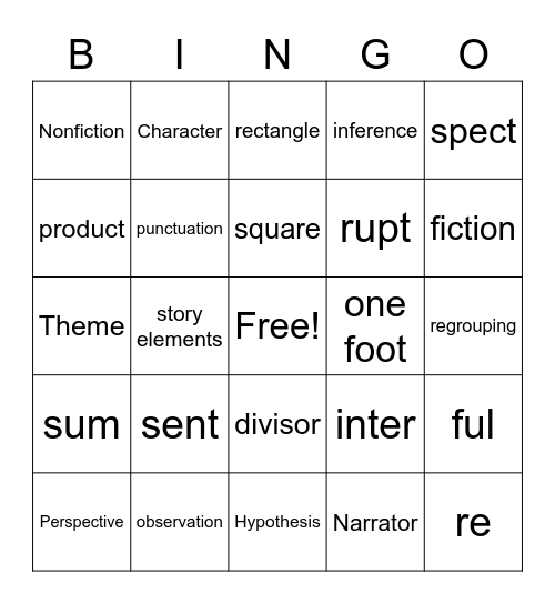 Vocabulary Bingo Card