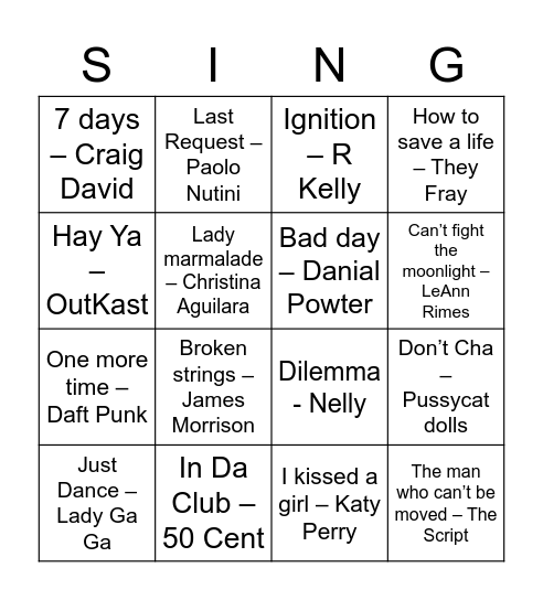BEST HITS OF THE 2000s Bingo Card