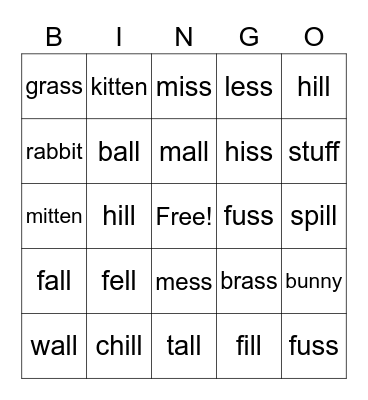 Double Consonant Bingo Card
