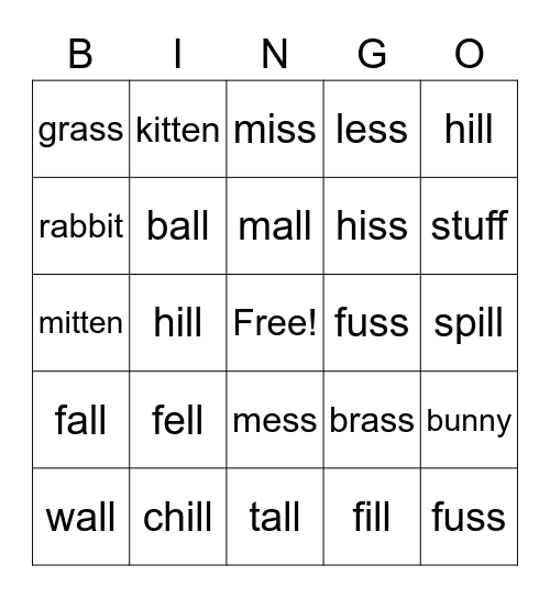 Double Consonant Bingo Card
