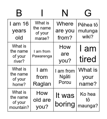 Ko wai tō ingoa? Bingo Card