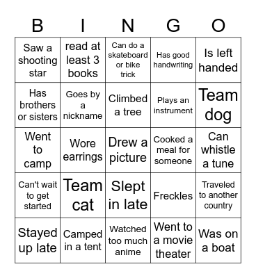 Summer Bingo Card