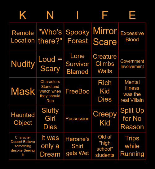 Horror Trope Bingo Card