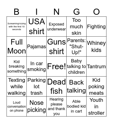 Trip to Wallmart Bingo Card