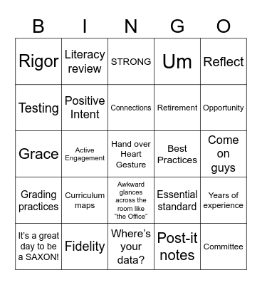 Back to School Staff Meeting Bingo Card