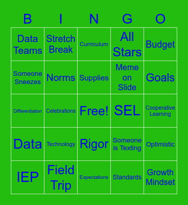 Staff Meeting Bingo Card