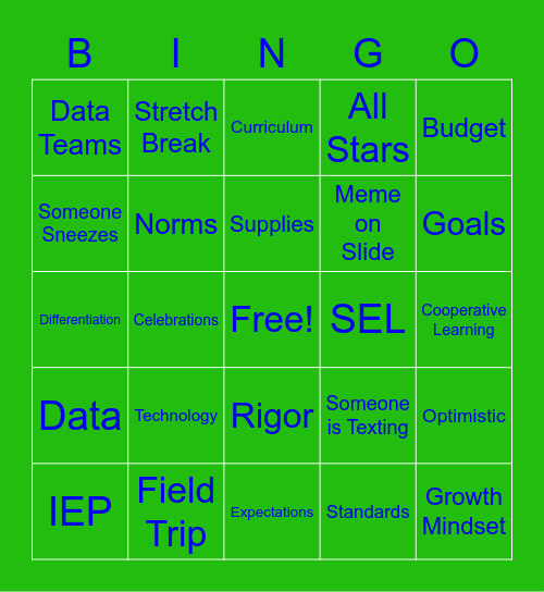 Staff Meeting Bingo Card