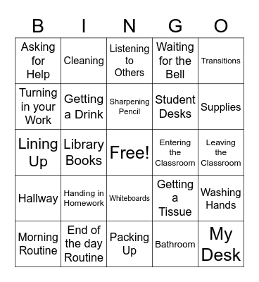 Classroom Procedures Bingo Card