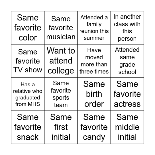 Untitled Bingo Card