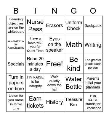 Expectations Bingo Card