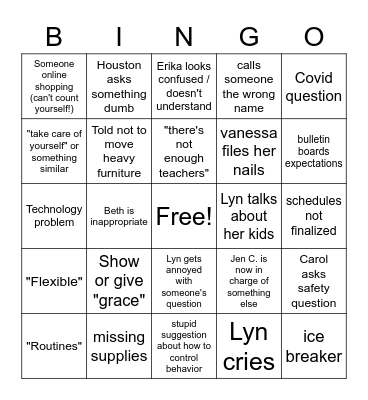 YK First Day Staff Meeting Bingo Card