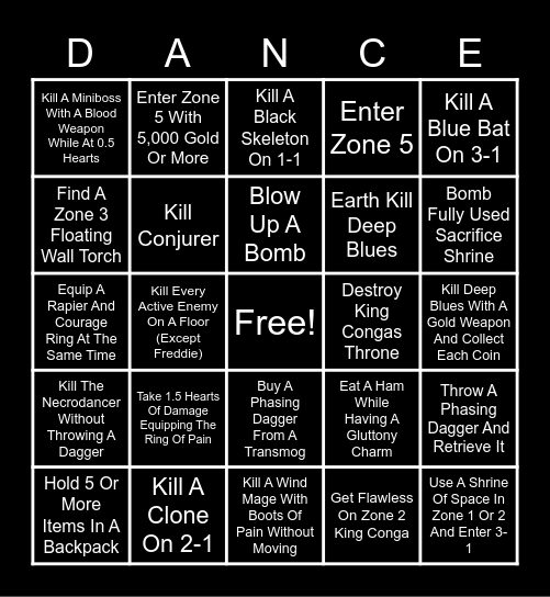 Necrodancer Bingo Card
