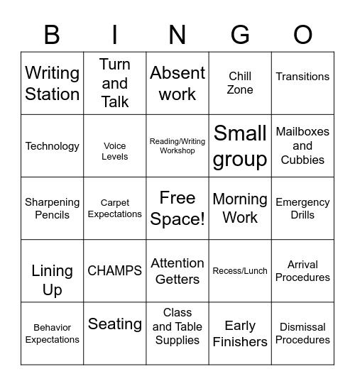 Procedure Bingo! Bingo Card