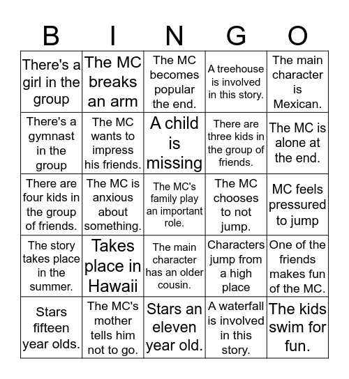 The Ravine/The Jumping Tree Bingo Card