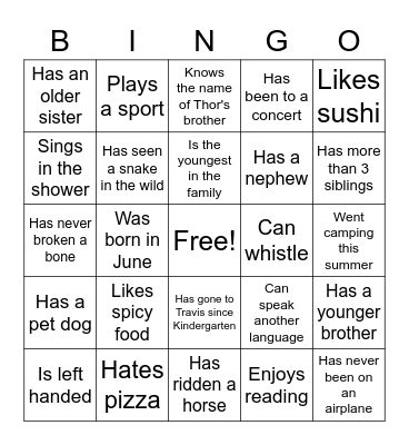 Ice Breaker Bingo Card