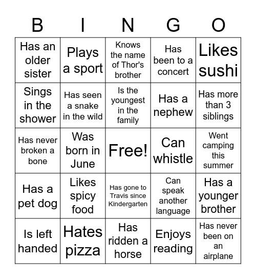 Ice Breaker Bingo Card