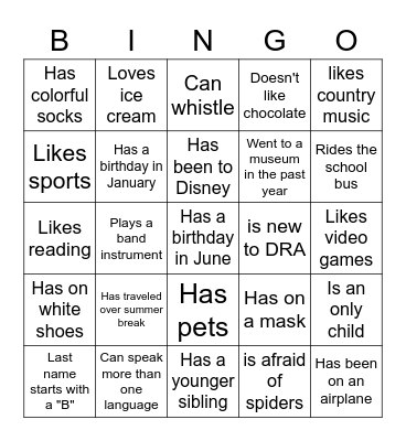 Middle School BINGO: Find someone who... Bingo Card