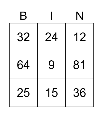 Multiplication Bingo Card