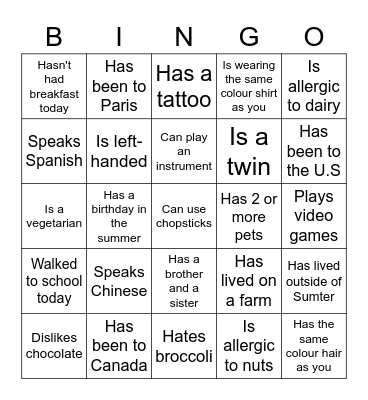 ICEBREAKER - FIND SOMEONE WHO Bingo Card