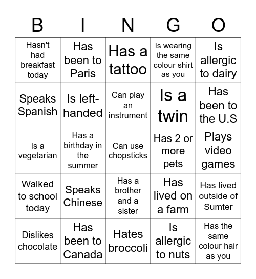 ICEBREAKER - FIND SOMEONE WHO Bingo Card