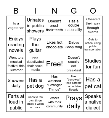 Sociology Class Icebreaker Bingo Card