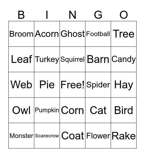 Fall Party Bingo Card