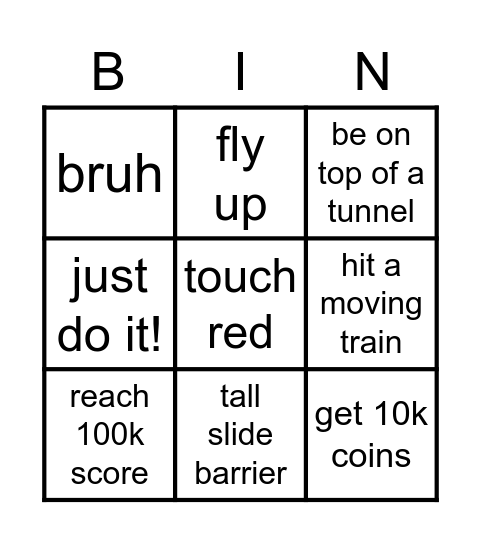 subway surfers find or get: Bingo Card