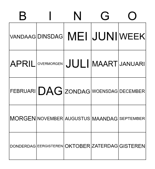 Kalender BINGO  Bingo Card