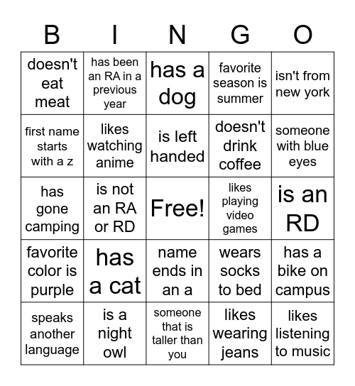 Ice Breaker Bingo Card