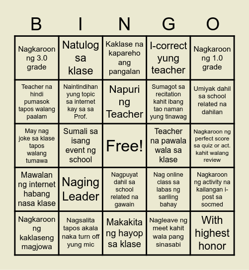 S.Y. 2022 - 2023 Bingo Card