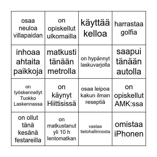 Etsi Tuokkolainen Bingo Card