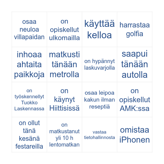 Etsi Tuokkolainen, joka... Bingo Card