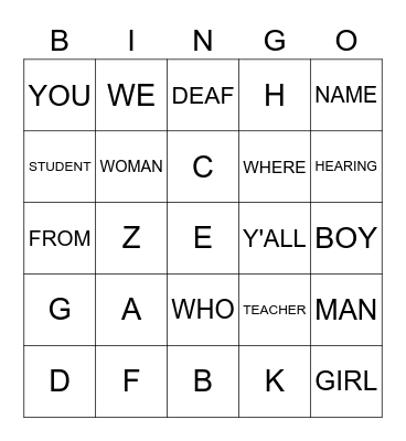 UNIT 1 ASL Bingo Card