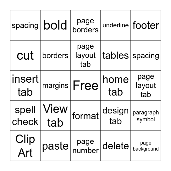 Microsoft Word  Bingo Card