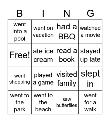 Summer BINGO Card