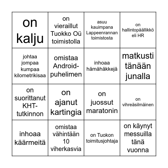 Etsi Tuokkolainen, joka... Bingo Card