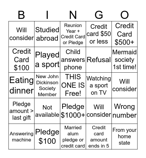 PHONATHON BINGO Card