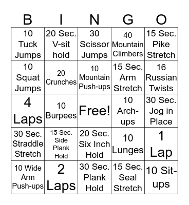 Halloween Fitness Bingo Card