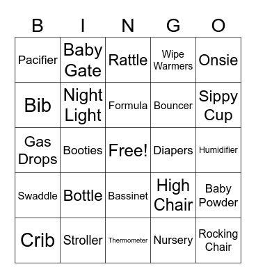 Brittney's Baby Shower Bingo Card