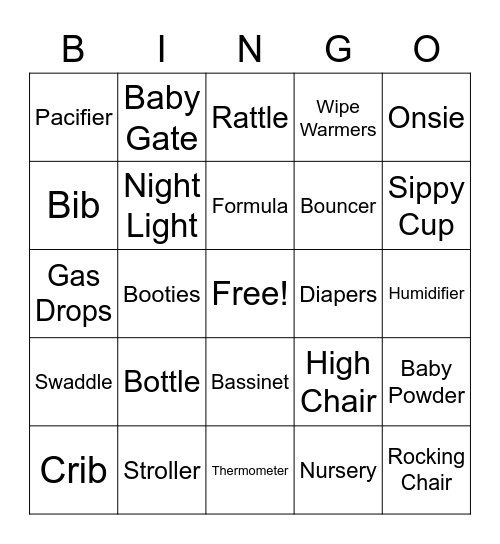 Brittney's Baby Shower Bingo Card