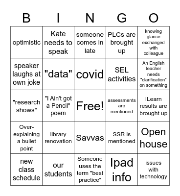 1st day bingo Card