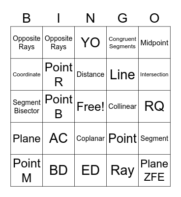 Geometry Voc. Chapter 1 Bingo Card