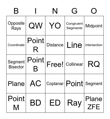 Geometry Voc. Chapter 1 Bingo Card