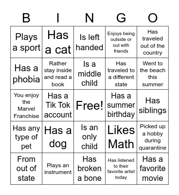 Ice Breaker Bingo Card