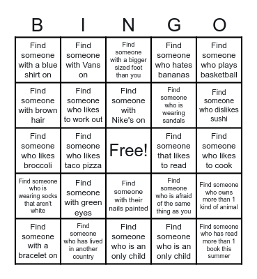 Classmate Bingo- Get the signature of a different classmate for all the bingo squares listed.  They may sign over the square that applies! Bingo Card