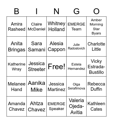 NM Emerge Class 2022 Bingo Card