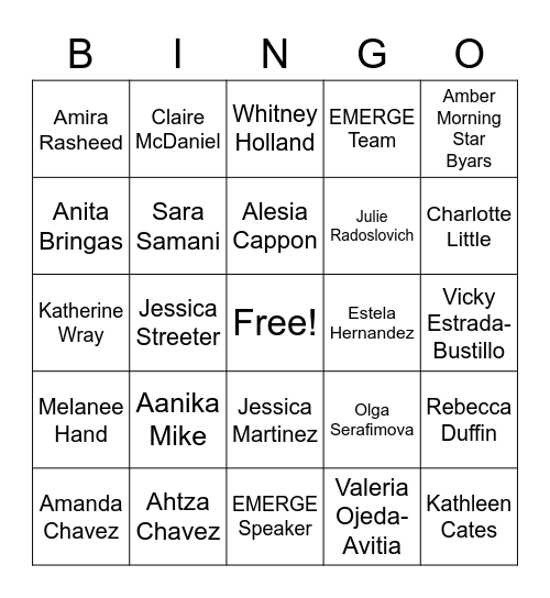 NM Emerge Class 2022 Bingo Card