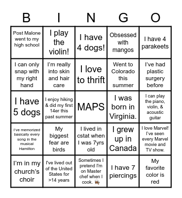 Get to Know Your Officers Bingo Card