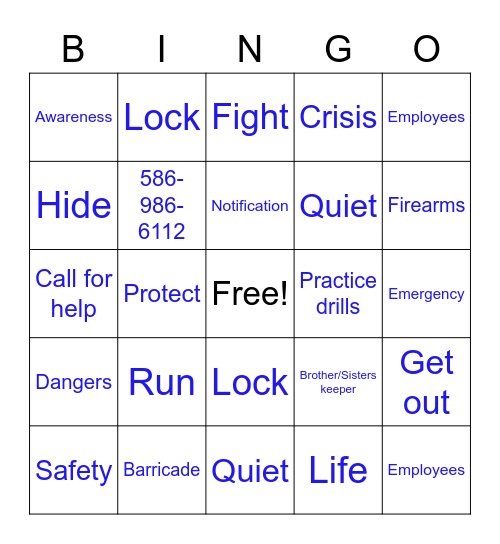 Active Shooter Bingo Card