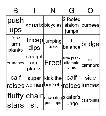 Fitness Bingo Card